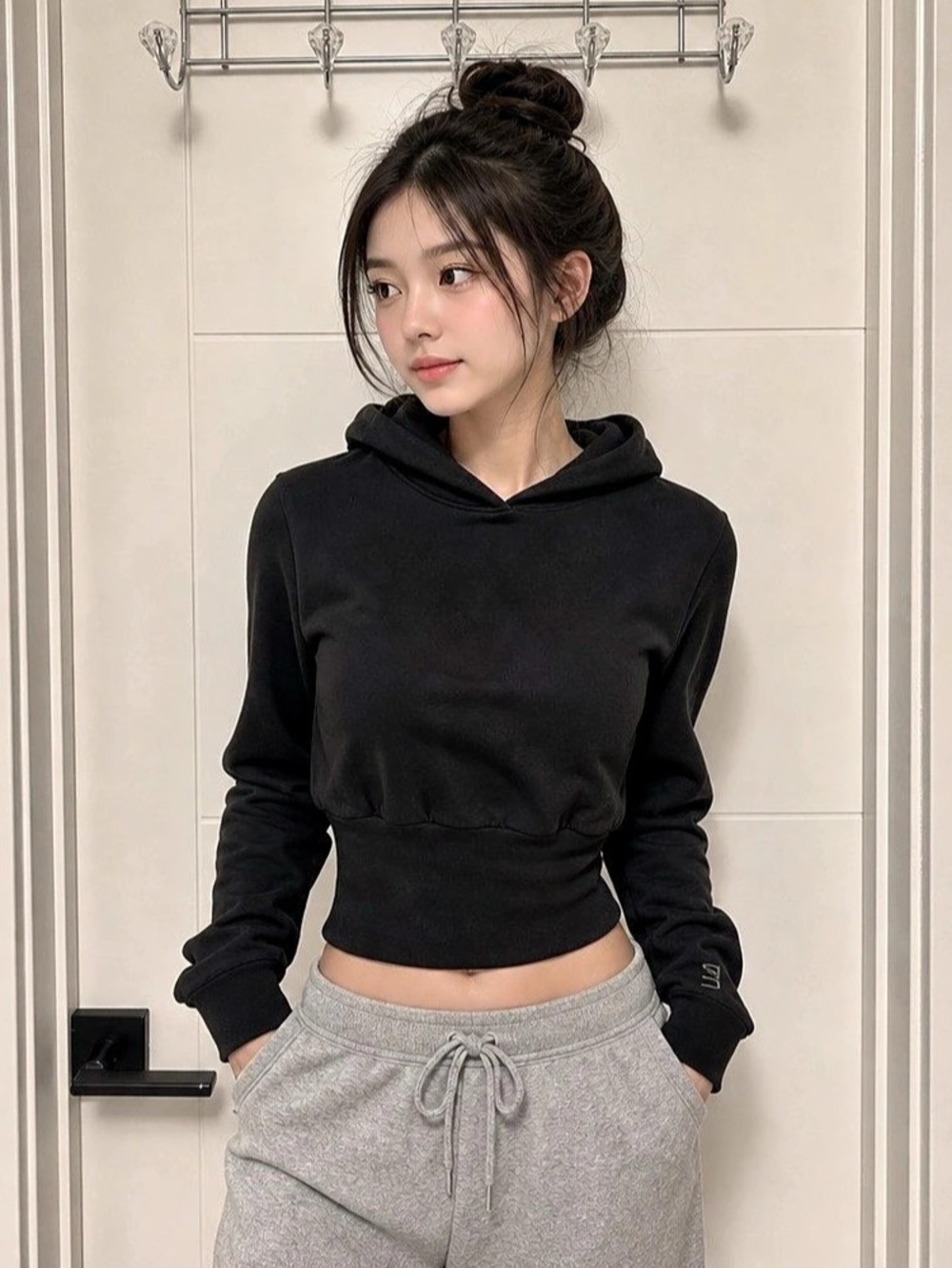 Balenciaga Unisex Cropped Hoodie Black
